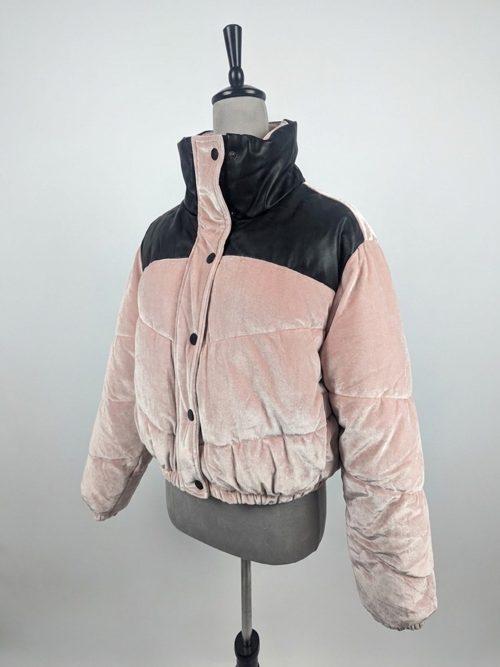 Celebrity Pink Blush Velvet Puffer with Black Yoke